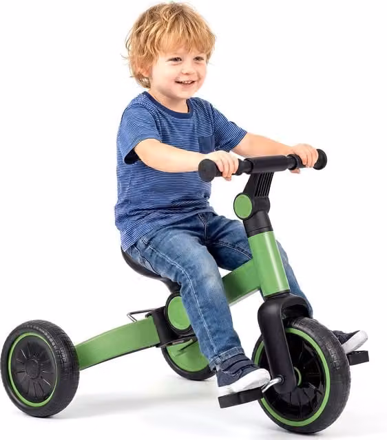 Costway 5-in-1 Green Toddler Bike, Foldable Tricycle and Balance Bike with Height Adjustable Metal Frame and Rubber Wheels