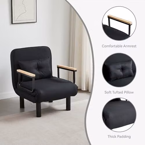 MCC Direct 4-in-1 Folding Single Sofa Bed and Convertible Lounge Sleeper Chair in Black – 5