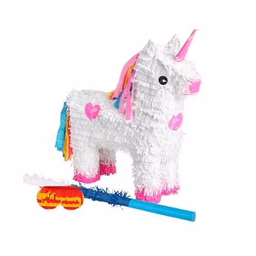 Fax Potato Unicorn Pinata Set with Blue Buster Stick and Blindfold, W43 x D13 x H55 cm – 1