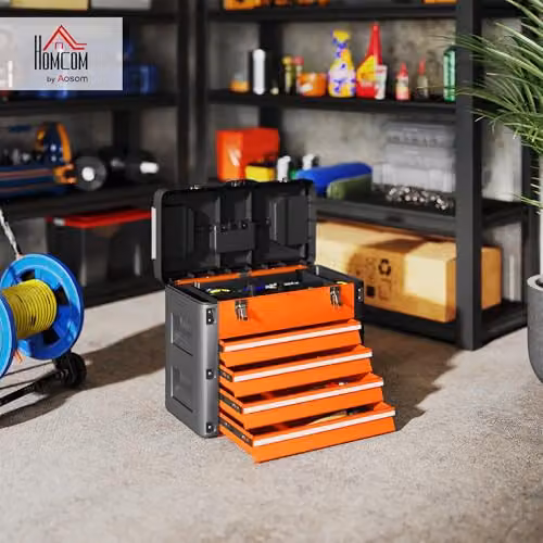 HOMCOM Large 4 Drawer Steel Toolbox with Inserts, Orange – 2