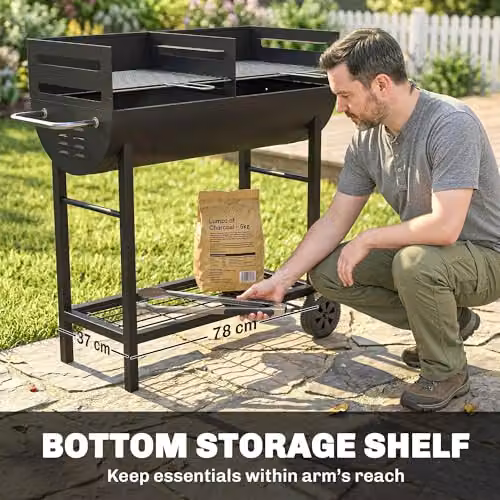 Outsunny Charcoal Barbecue Grill with 2 Cooking Areas and Wheels in Black or Grey – 5