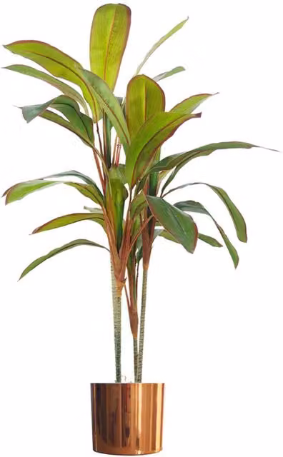 Artificial Potted Dracaena Tropical Plant with Copper Metal Planter in Green and Orange