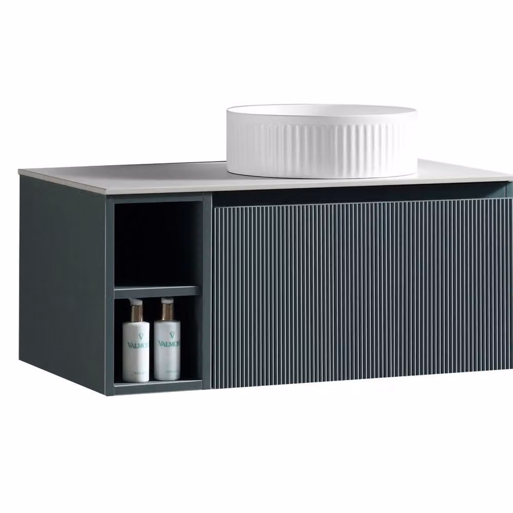 Bathroom Kingdom Flauto Smoked Sage Wall Hung Basin Vanity in Petrol Teal