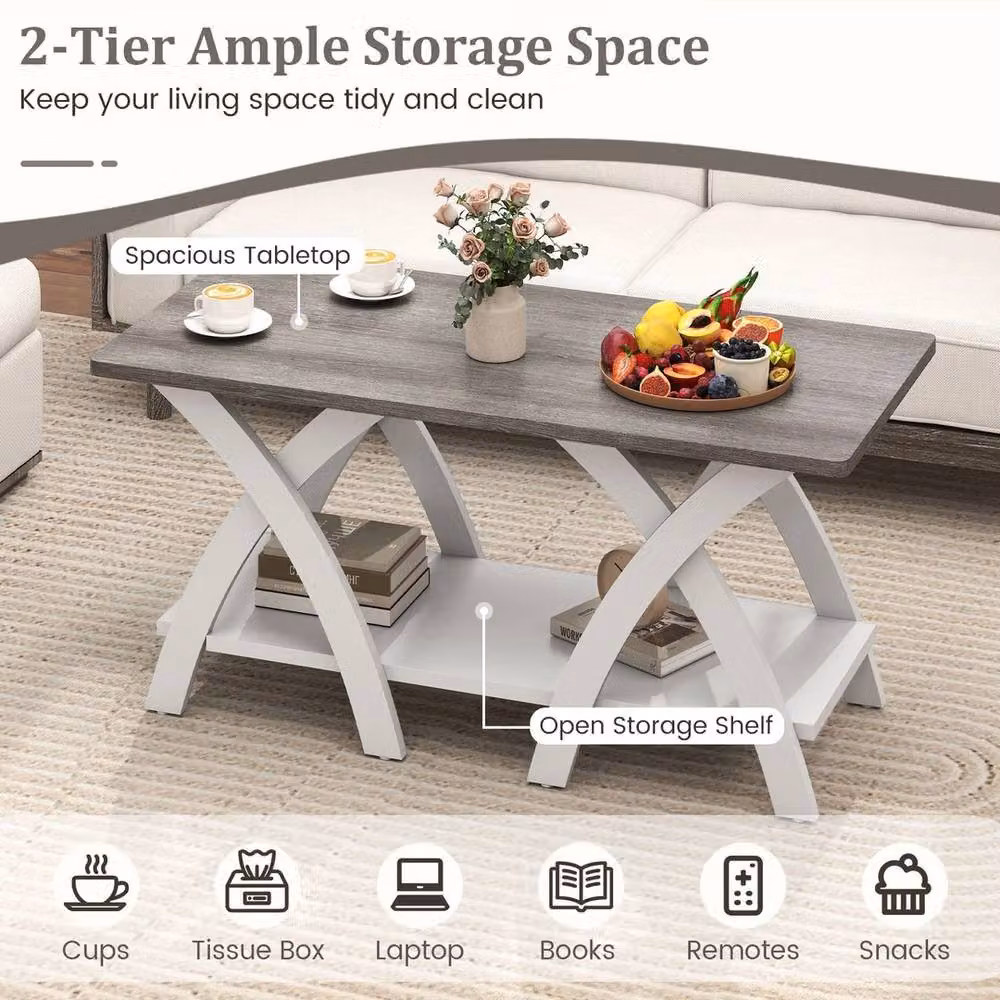 VOGREX Grey Farmhouse Table with Serving Tiers and Rubberwood Construction – 2