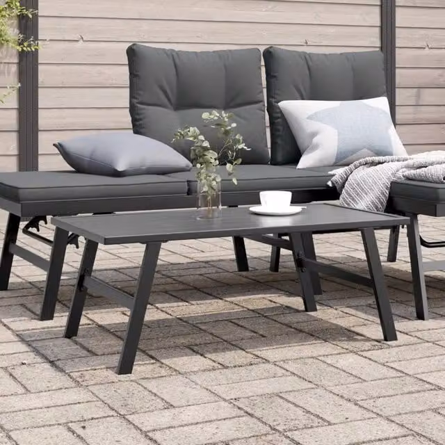 Berkfield Home Garden Coffee Table in Black Powder-coated Steel, W: 90 cm, D: 45 cm, H: 35 cm