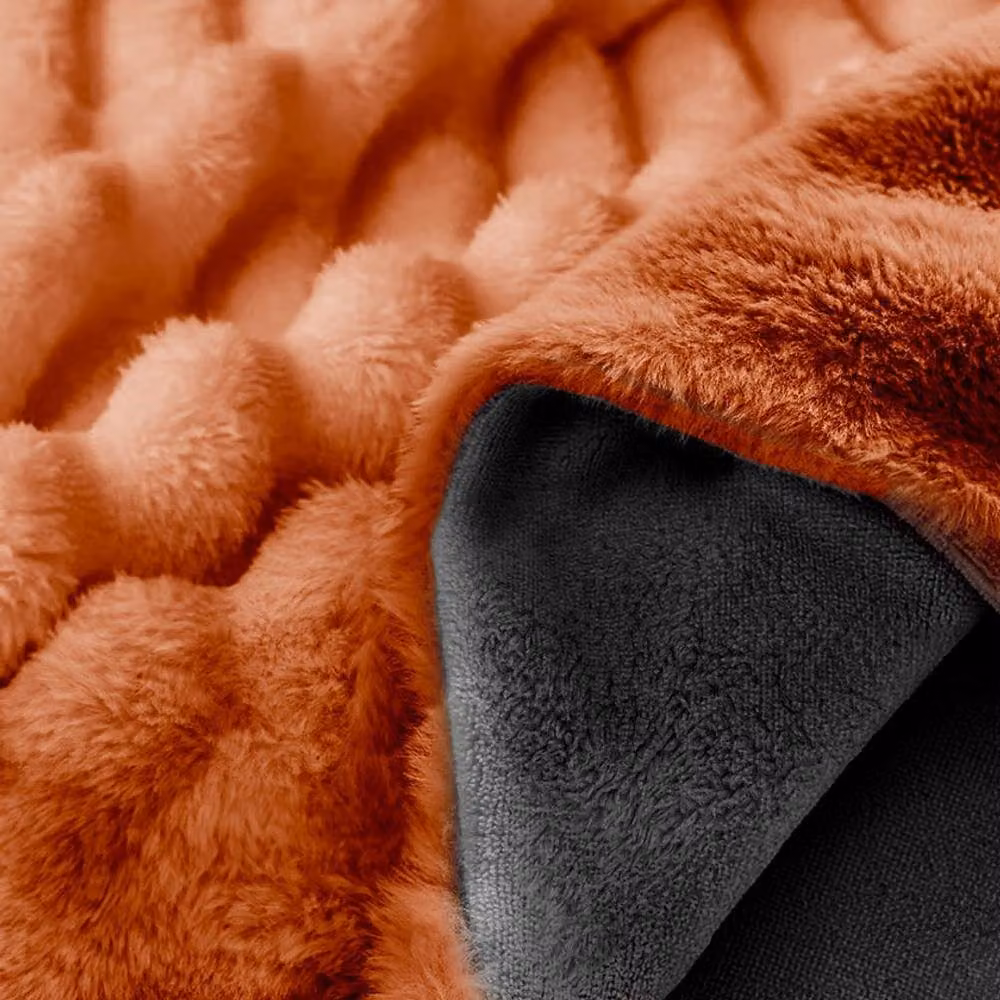 Velosso Jumbo Cord Faux Fur Duvet Cover and Pillowcase Set in Orange, W: 180 cm, H: 200 cm – 4