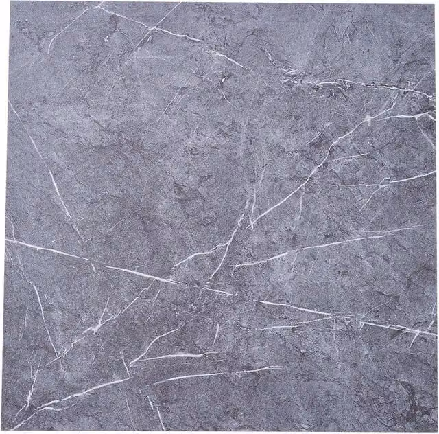 H&O Direct 24-Piece Dark Grey Marble Texture Self-Adhesive Square PVC Flooring Tiles, 5m² Pack – 1