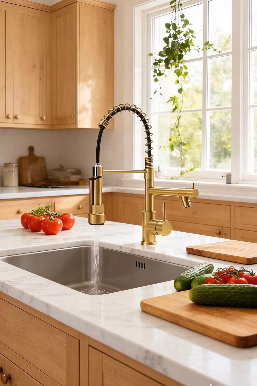 ExtraStar Modern Gold Kitchen Faucet with Single Lever Handle, Pull Out Spout and Spray Function – 2
