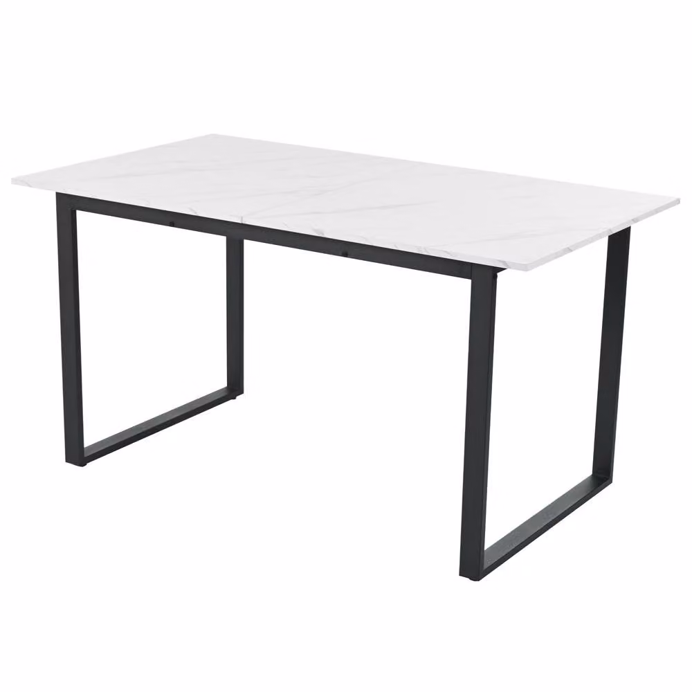 Merax Modern Extendable Rectangular Dining Table with White MDF Top and Black Metal Legs – 4