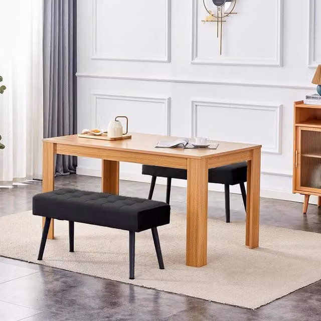 Kosy Koala Modern Dining Table Set with 2 Benches in Black and Oak Effect Wood, W/D/H: 120 x 77 x 75 cm