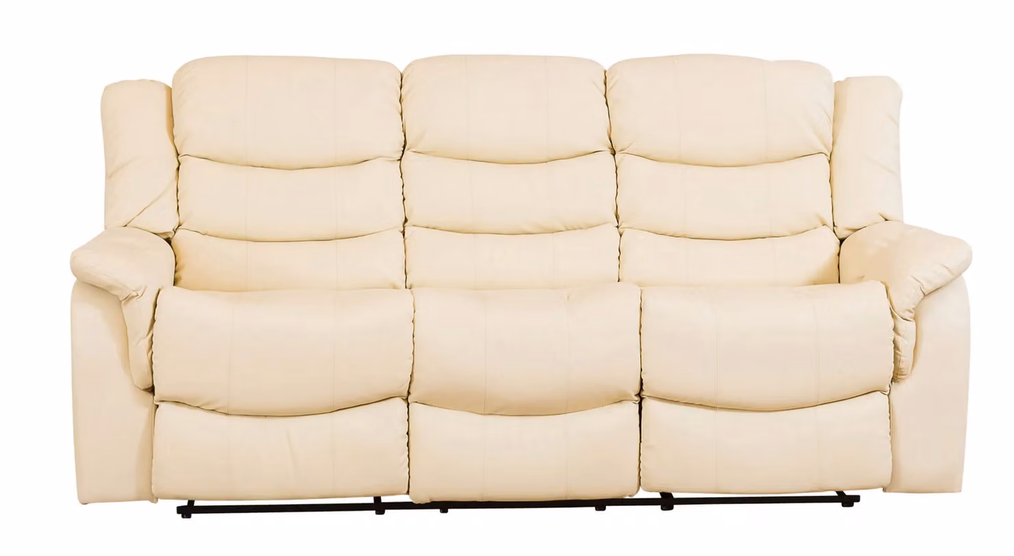Artemis Home Almeira 3 Seat Manual Recliner Sofa in Cream Bonded Leather, Width: 205 cm – 2