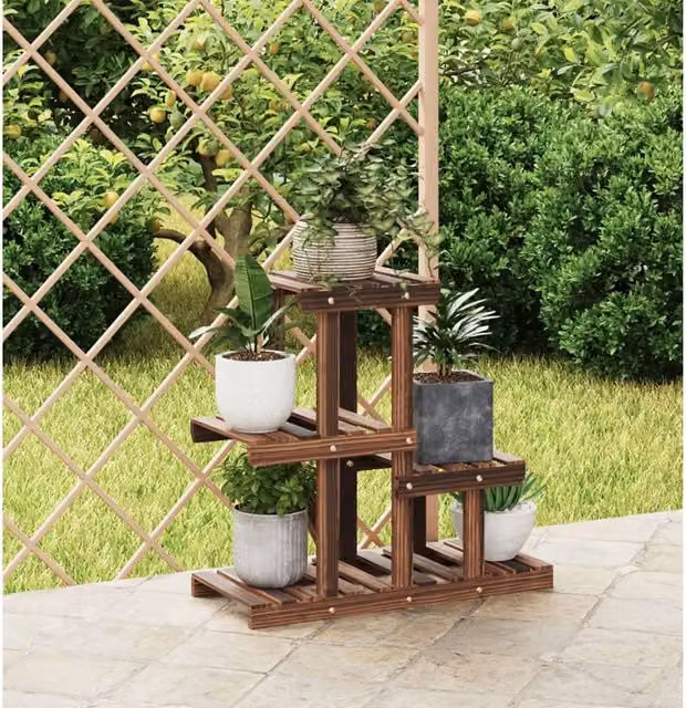 Berkfield Home Retro Solid Wood Flower Stand in Brown, W/D/H: 58 x 25 x 51 cm