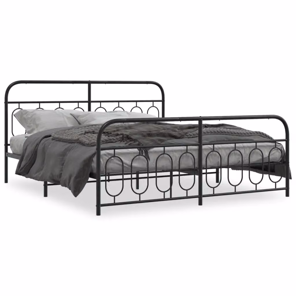 Berkfield Home Metal Bed Frame with Footboard, Black, W: 183 cm, D: 213 cm – 2