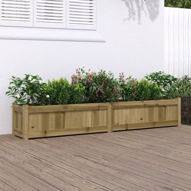 Berkfield Home Brown Impregnated Wood Pine Garden Planter W/D/H: 180 x 31 x 31 cm – 1