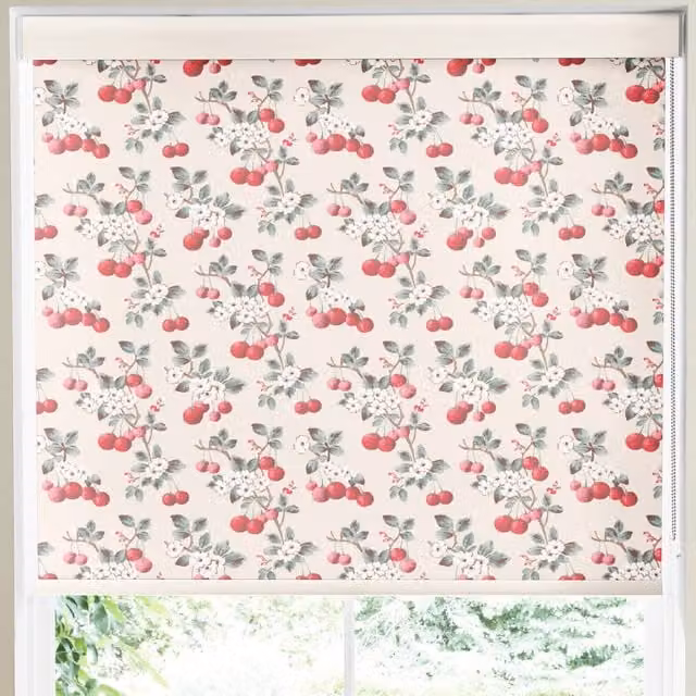 Cath Kidston Cherry Sprig Red and Pink Floral Thermal Insulating Blackout Made to Measure Roller Blind