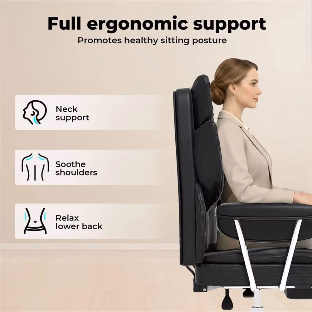 Nordara Black Synthetic Leather Ergonomic Big and Tall Office Desk Chair with Headrest and Armrests – 5