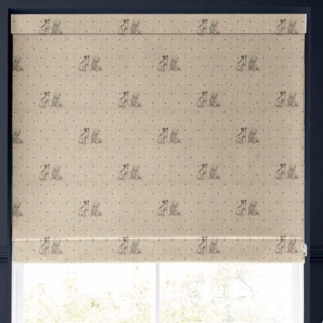 Emily Bond Millie Made to Measure Blackout Roman Blind in Blue and Beige Dotted Animal Print