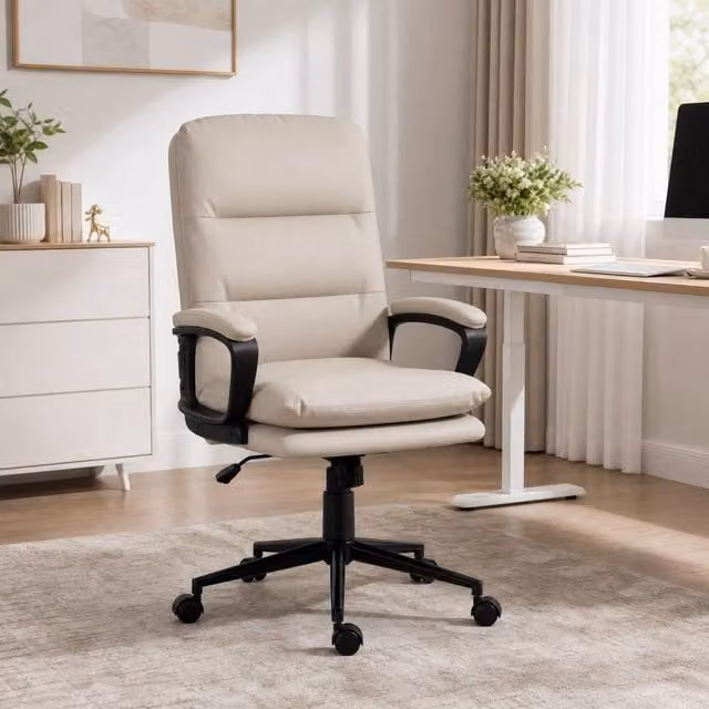 STILVORA Grey Synthetic Leather Task Chair with Armrests and Swivel Castors, W/D/H: 69 x 64 x 120 cm