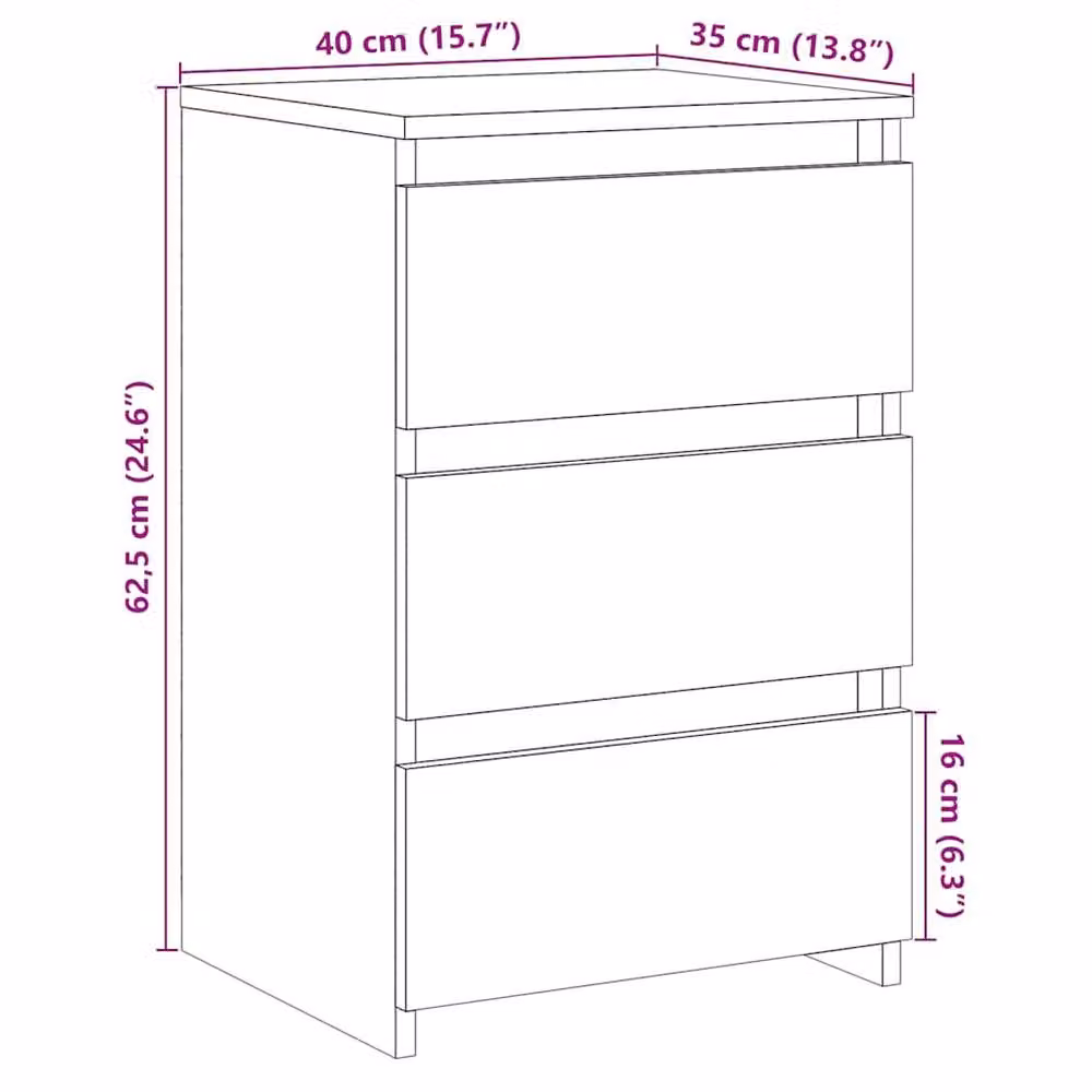 Berkfield Home Elegant Bedside Cabinet in Artisan Oak Brown, W/D/H: 40 x 35 x 62.5 cm – 3