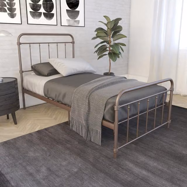Dorel Home Wallace Vintage Metal Bed in Bronze, W/D/H: 90 x 190 cm