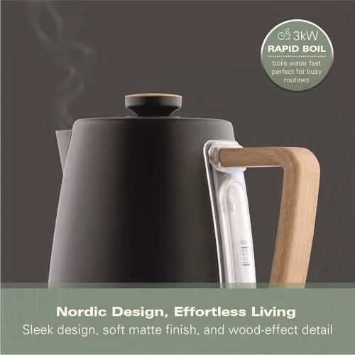 Hamilton Beach Scandi Electric Kettle, 1.7 l, Matte Black with Wood Effect - HBK01MB – 5