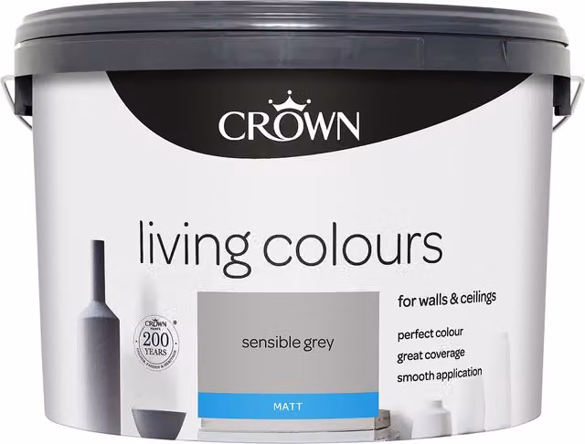 Crown Living Colours Matt Emulsion Paint, Sensible Grey, 10L