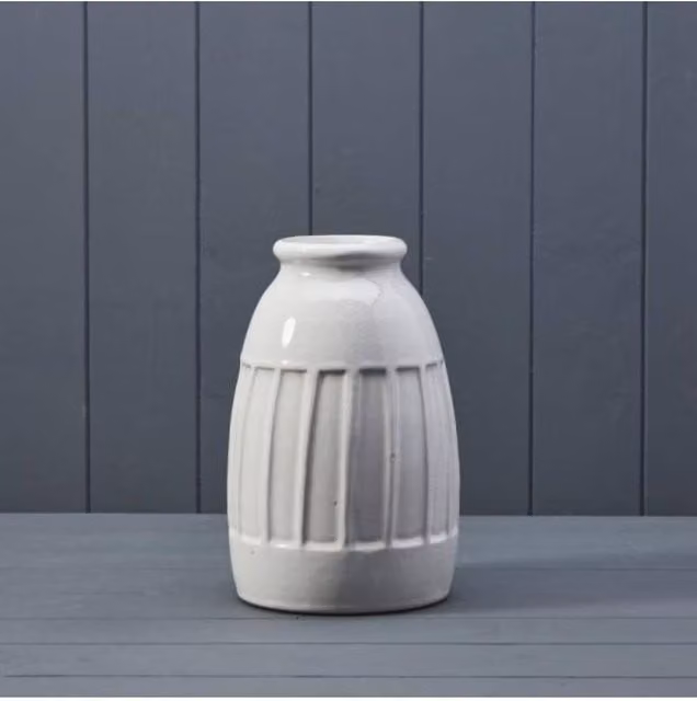 KDMD White Round Ceramic Tabletop Vase