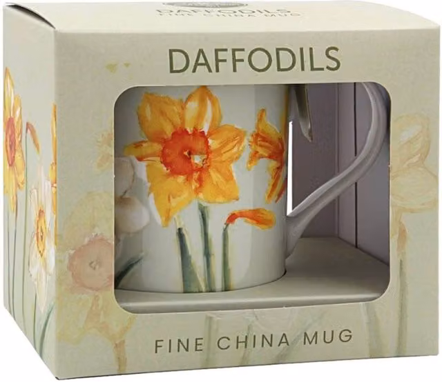 KDMD Yellow Daffodils Ceramic Floral Patterned Mug in Pale Green – 1