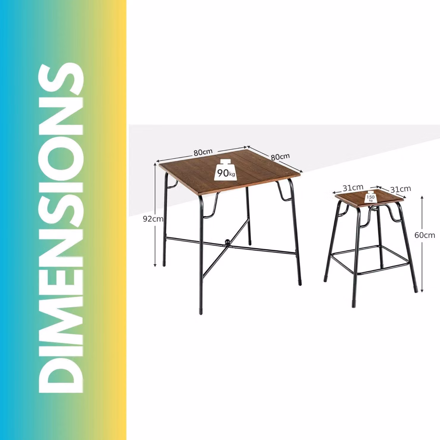 FURNOS 5-Piece Industrial Dining Set with Square Table and Stools in Brown – 2