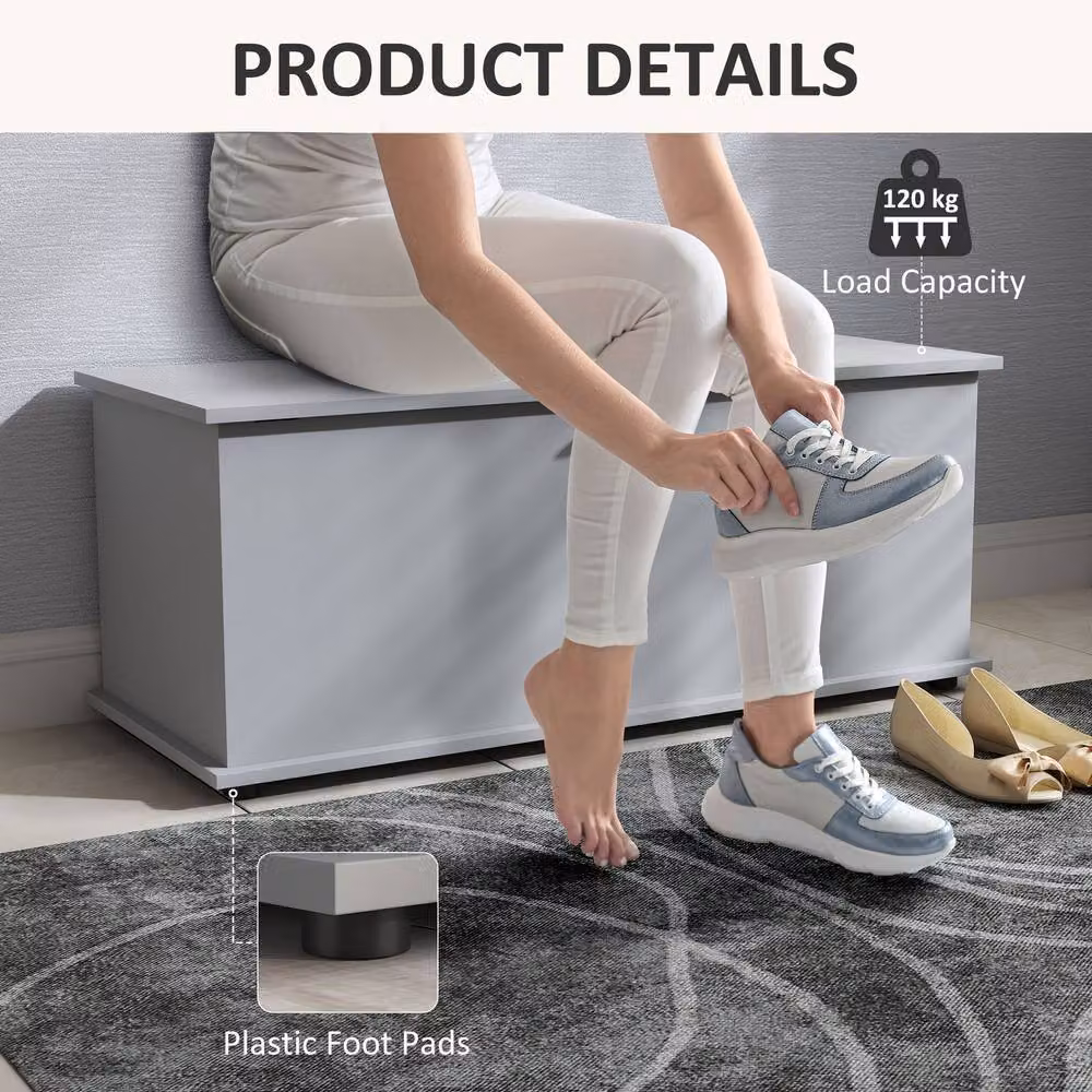 STILVORA Grey Storage Bench with Flip-Top Lid – 3