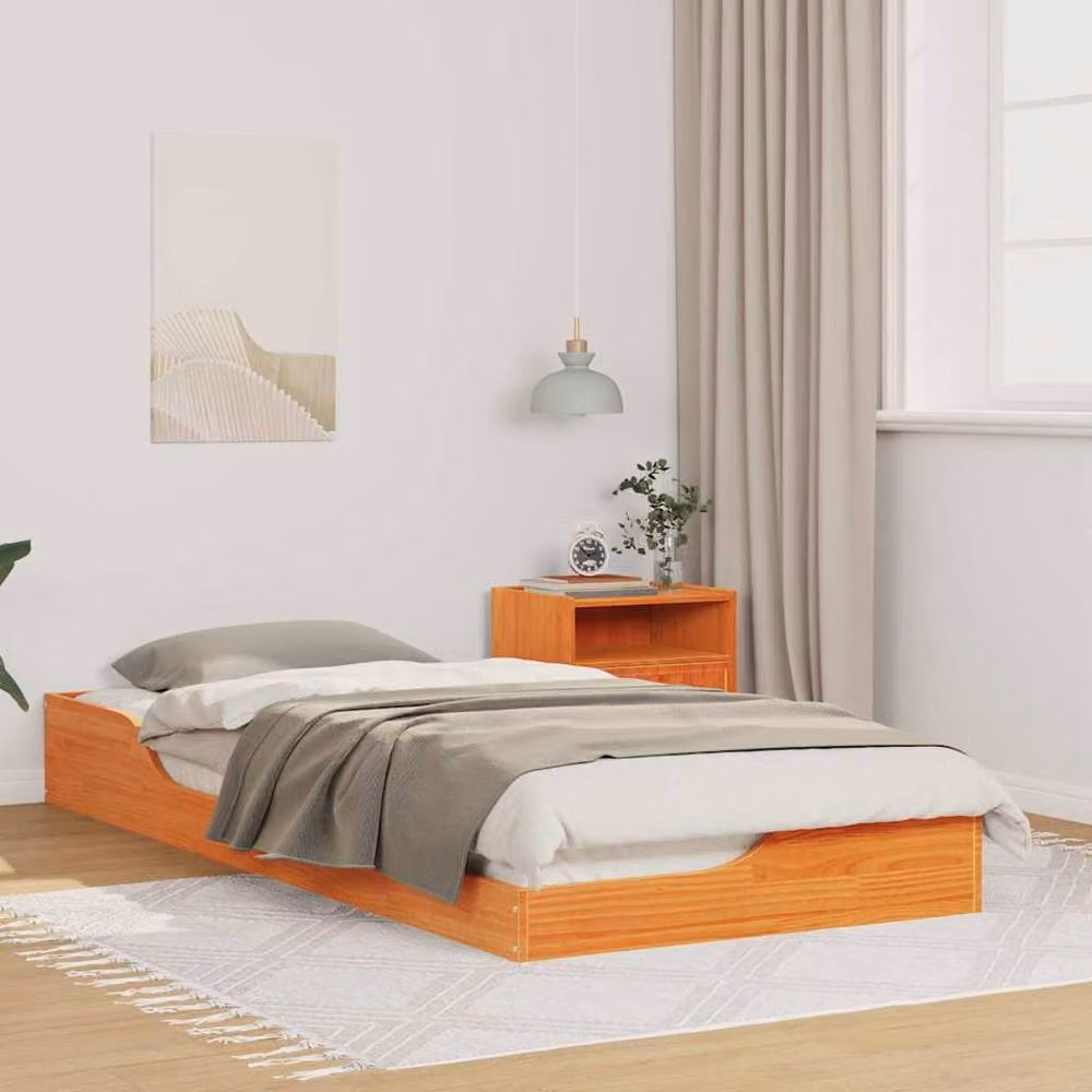 Berkfield Home Solid Pine Wood Floor Bed Frame in Wax Brown, W/D/H: 90 x 210 cm – 2