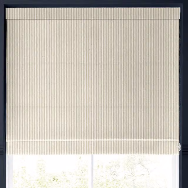 Emily Bond Oscar Stripe Made to Measure Roman Blind in Beige Linen Blackout Textile