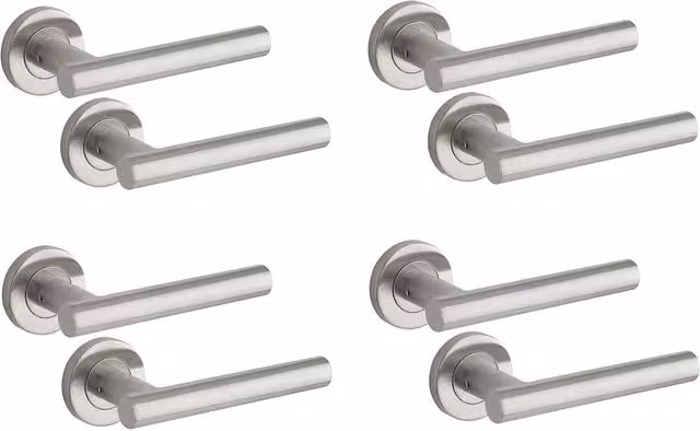 Golden Grace Brushed Steel Silver T-Bar Door Handles with Round Rose, 4 Pairs