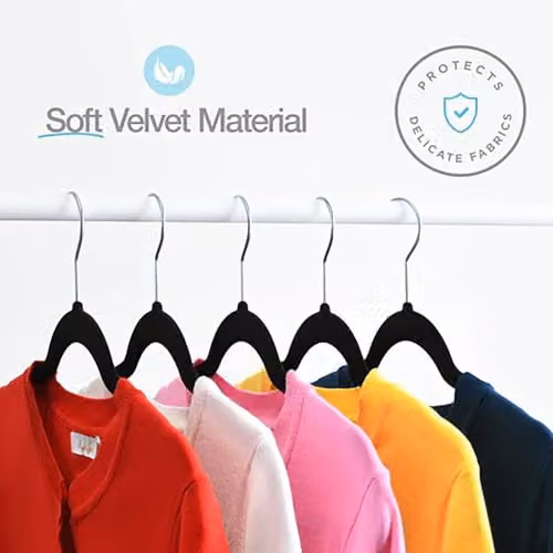 Simpa Heavy Duty Velvet Non-Slip Space Saving Clothes Hangers with 360 Degree Swivel Hook, Black and Silver, Pack of 150 – 5