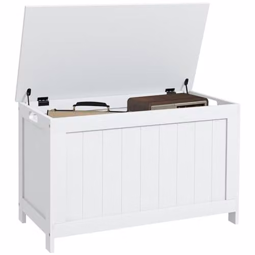 HOMCOM Modern Wooden Storage Chest with Soft Close Lid and Safety Hinges, White, W/D/H: 76 x 40 x 48 cm
