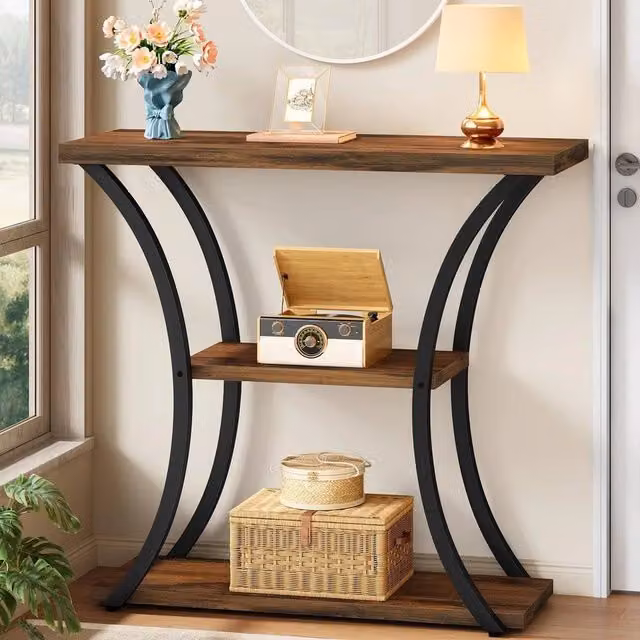 FORGEVIO 3 Tier Rustic Console Table in Brown and Black, W/D/H: 80 x 30 x 80 cm – 1