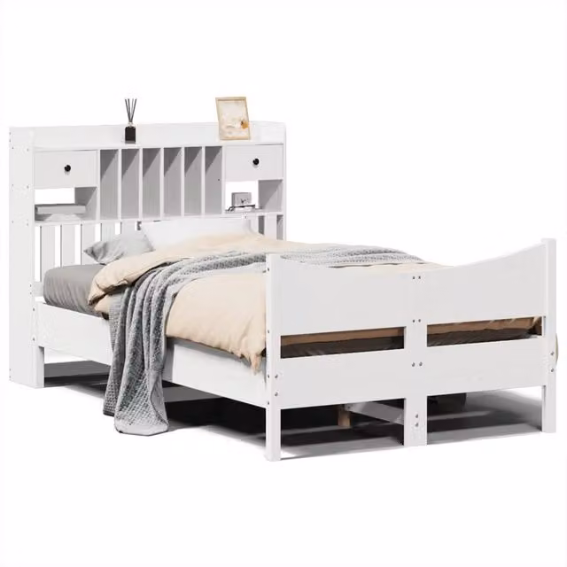 Berkfield Home White Solid Wood Pine Double Bed Frame W: 135 cm, L: 190 cm – 1