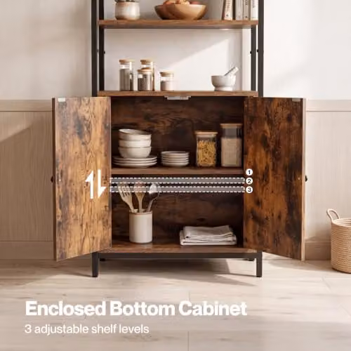 Levede 6 Tier Adjustable Industrial Bookshelf in Brown, H 160 x W 60 x D 24 cm – 3
