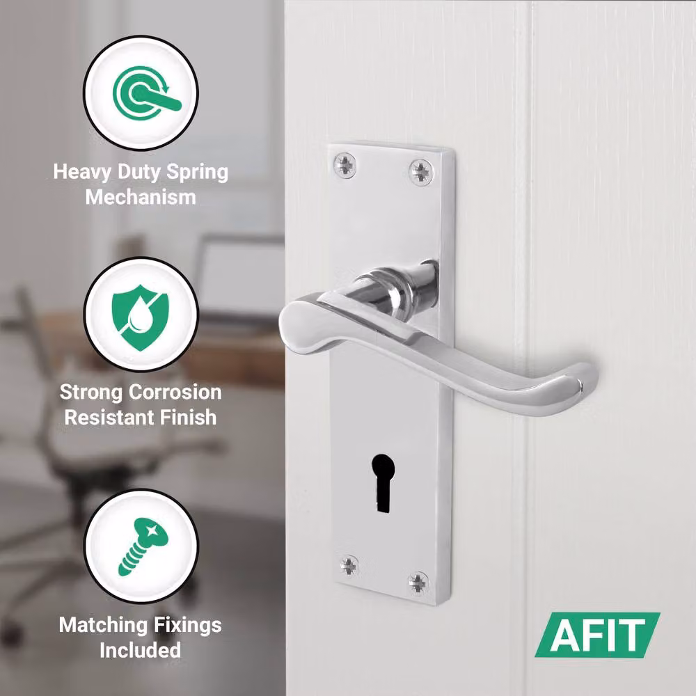 AFIT Chrome Scroll Handle Sashlock Escutcheon Set in Silver, 1 Pair – 2