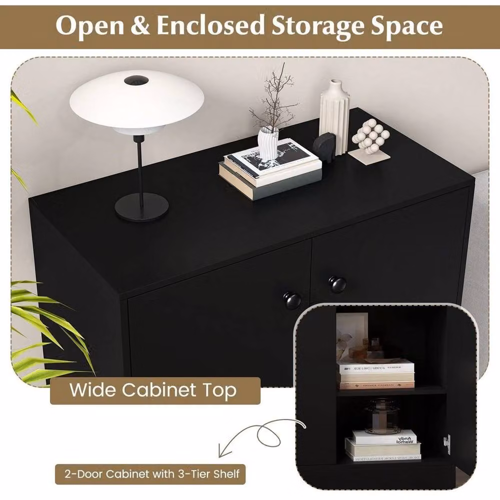 KORVIXA Modern 2-Door Black Freestanding Buffet Storage Cabinet – 2