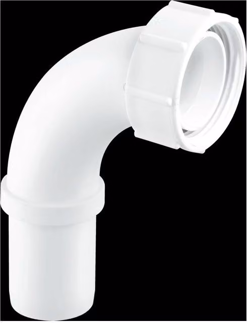 McAlpine T5 1.5 inch Pushfit 90 degree Knuckle Overflow Bend with BSP Coupling Nut in White