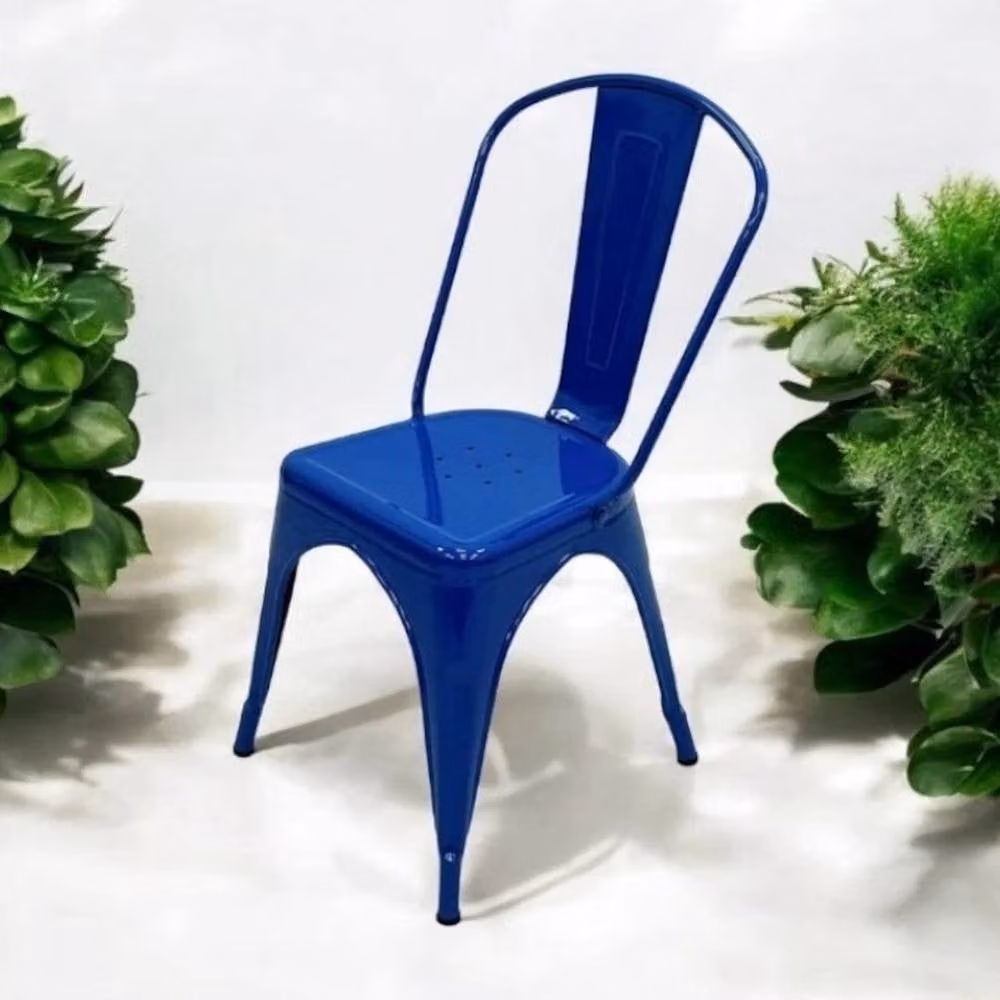 NESTLUNE Set of 3 Blue Metal Tolix Industrial Dining Chairs – 4