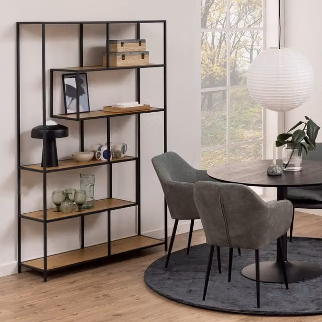 Furniture To Go Seaford Industrial Metal and Wood Large Bookcase in Wild Oak and Black