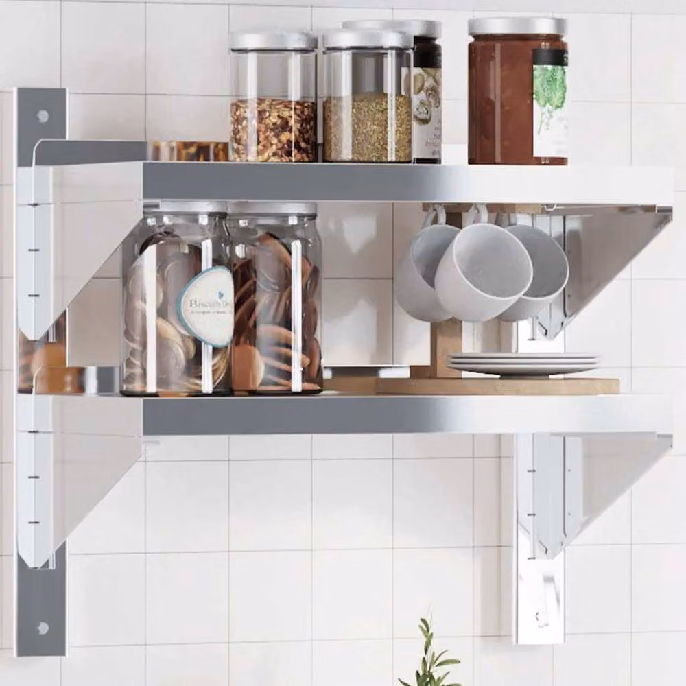 Berkfield Home 2-Tier Wall Mounted Metal Shelf in Silver, W/D/H: 50 x 23.5 x 60 cm – 2