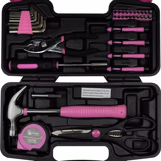 Hyfive 38-Piece Pink Hand Tool Kit with Sturdy Carry Case in Pink and Black – 1