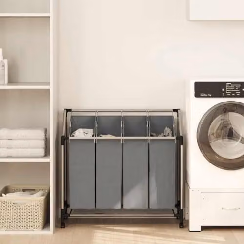 vidaXL Laundry Basket with Wheels and 4 Compartments in Grey – 2