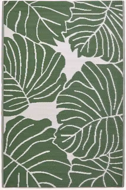 Homescapes Ada Botanical Luxury Waterproof Reversible Outdoor Rug, Green and White, W: 270 cm