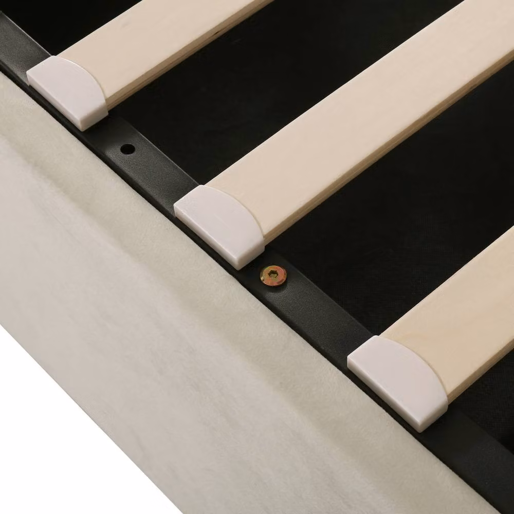 BTM Beige Velvet Upholstered Bed with Hydraulic Storage, W: 135 cm, D: 190 cm, H: 300 cm – 3