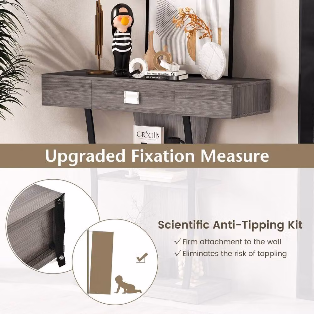 CASART Modern Grey Console Table with Drawer for Living Room or Hallway – 7