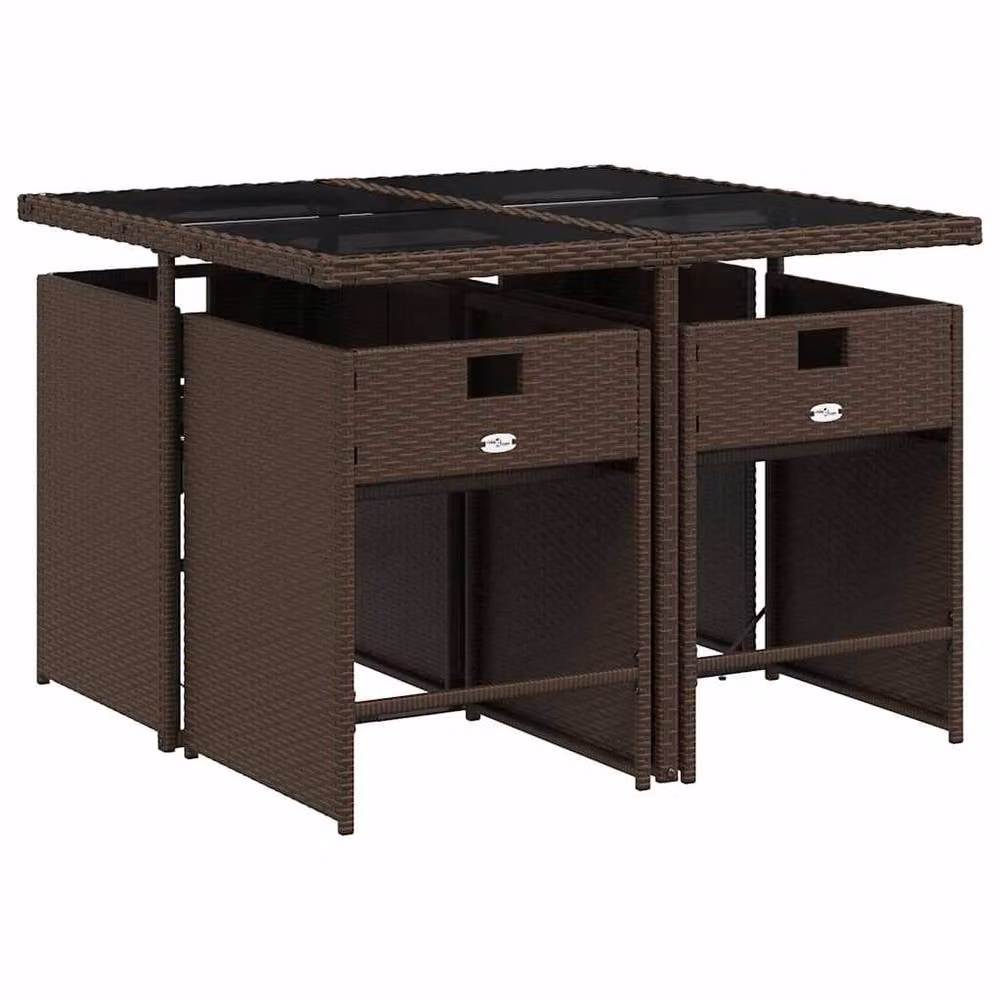 Berkfield Home Garden Four-Seater Poly Rattan Dining Set with Glass Tabletop in Brown – 3